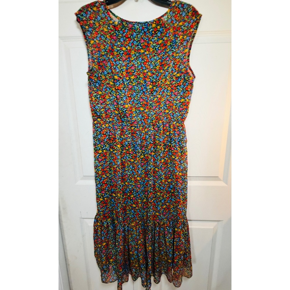 Tommy Hilfiger Women 8 Black Multicolor Floral Tiered Midi Dress Cottagecore - Picture 5 of 13